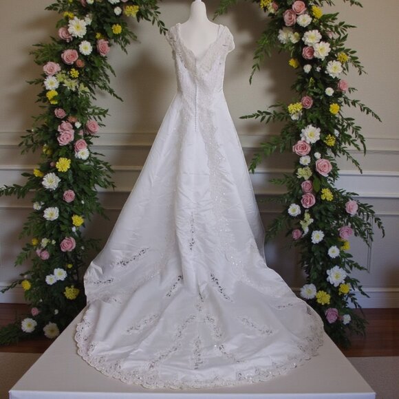 Michaelango Size 18 Wedding Dress 52" Length - Picture 4 of 16